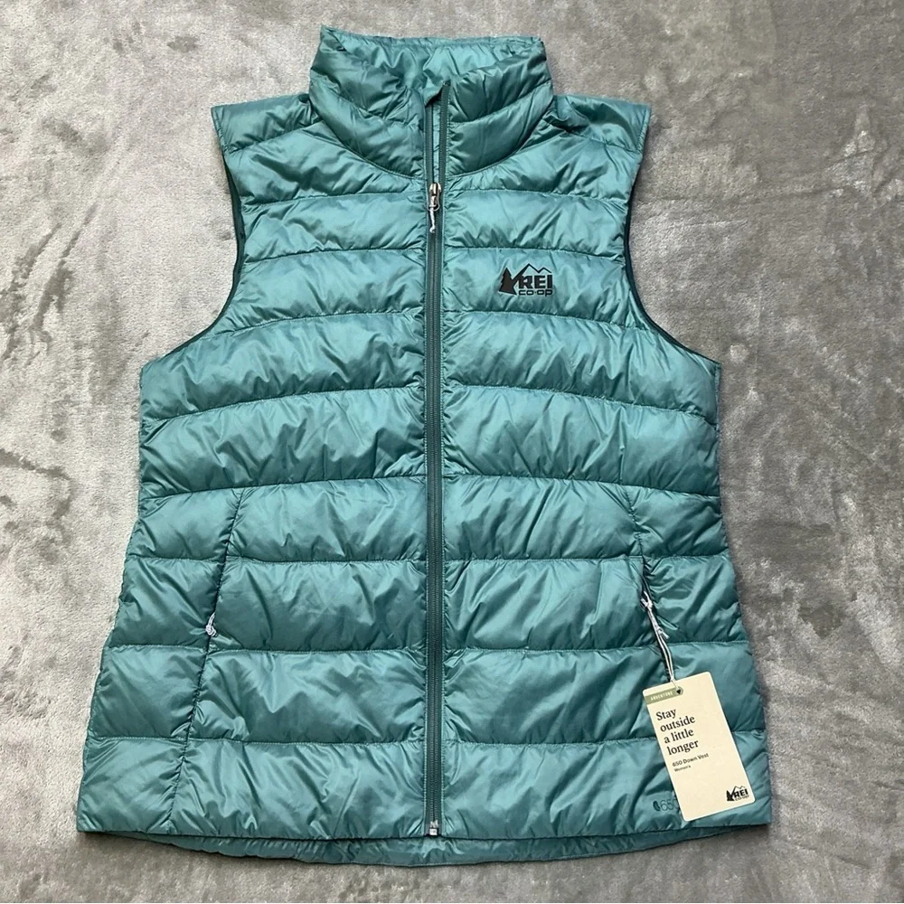 REI 650 Down Quilted puffer Vest Womens Large Tundra teal outdoor hiking trail - Picture 1 of 11